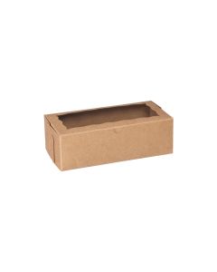CBHW0804K Lock Corner Bakery Box  with Window (Kraft) - 8" x 4" x 2 1/2"