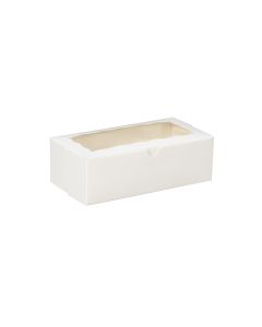 CBHW0804W Lock Corner Bakery Box  with Scalloped Window (White) - 8" x 4" x 2 1/2"