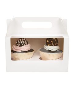 CBS173W White Cupcake Box Set with Window and Handle (Double) - 7" x 4" x 4"