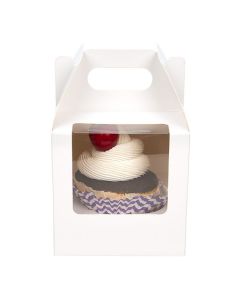 CBS57W White Cupcake Box Set with Window and Handle (Single) - 4" x 4" x 4"