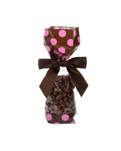 G1BP Brown with Pink Dot Printed Gusset Bag - 2" x 1 7/8" x 9 1/2"