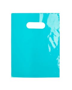 H912TL1 Teal Die Cut Handle Shopping Bags - 9" x 12"