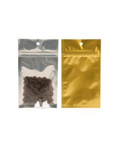 HZBB3CG Zip Top Hanging  Bag – Clear Front/Gold Back – 3” x 4 ½”