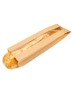 KBB1 Kraft Bread Bag with Window - 3 1/2" x 2" x 14"
