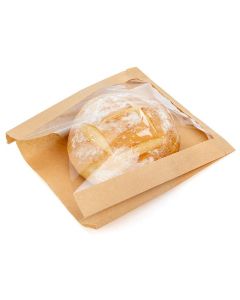 KBB4 Kraft Bread Bag with Window - 9" x 1 5/8" x 11"
