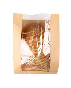 KBB5 Kraft Bread Bag with Window - 10 1/4" x 4" x 14"