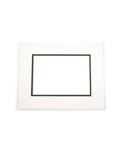 MD20209 16" x 20" Import Decorative Double Mat White with Dark Green reveal  10 5/8" x 13 5/8" Opening