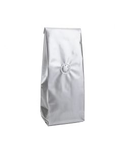 SGC1S Silver Coffee Bag with Valve - 3 1/8" x 2 3/8" x 10 1/4"