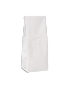 SGC1WM Matte White Coffee Bag with Valve - 3 1/8" x 2 3/8" x 10 1/4"