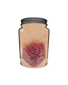SP3KC Kraft Mason Jar Pouch with Clear Front - 5 1/8" x 3" x 8 1/8"