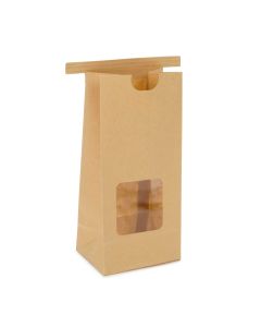 TTW1K Kraft Tin Tie Bag with Window - 3 3/8" x 2 1/2" x 7 3/4"