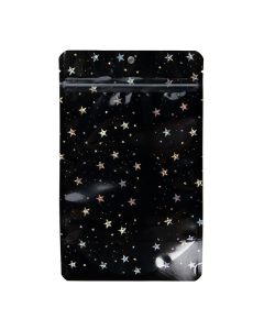 ZBGHB3C Black Holographic Stars Backed Stand Up Zipper Pouch - 5 1/8" x 3 1/8" x 8 1/8"