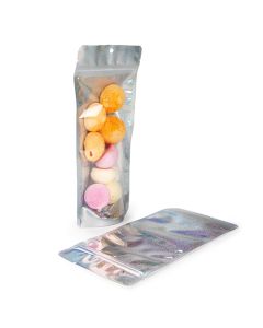 ZBGHG1NC Glitter Holographic Backed Stand Up Zipper Pouch - 4 1/4" x 2 3/8" x 9 3/8"