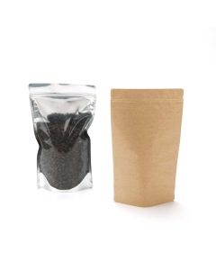 ZBGK4 Kraft Backed Stand Up Zipper Pouch with silver lining – 6 ¾” x 3 ½” x 11 ¼”