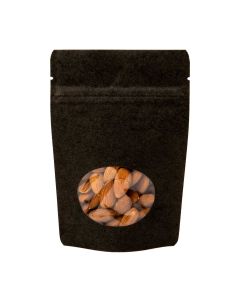 ZBGO2BK Black Kraft Oval Window Stand Up Zipper Pouch – 4” x 2 3/8” x 6”