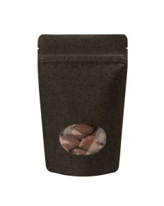 ZBGO3BK Black Kraft Oval Window Stand Up Zipper Pouch – 5 1/8” x 3 1/8” x 8 1/8”