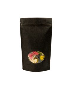 ZBGO4BK Black Kraft Oval Window Stand Up Zipper Pouch – 6 ¾” x 3 ½” x 11 ¼”