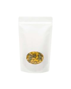 ZBGO4WK White Kraft Oval Window Stand Up Zipper Pouch – 6 ¾” x 3 ½” x 11 ¼”