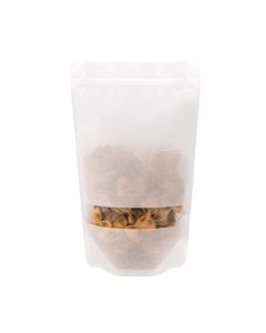 ZBGR4W White Rice Paper Stand Up Zipper Pouch with Window – 6 ¾” x 3 ½” x 11 ¼”