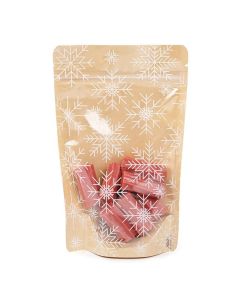 ZBGSW3KS Specialty Stand Up Zipper Pouch Kraft with White Snowflakes - 5 1/8" x 3 1/8" x 8 1/8"