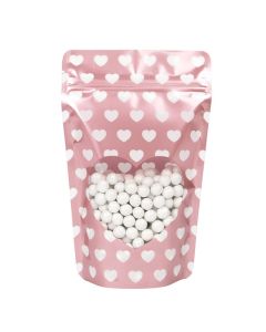 ZBGSW3WH Specialty Stand Up Zipper Pouch Rose Gold with White Mini Hearts - 5 1/8" x 3 1/8" x 8 1/8"