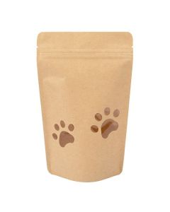 ZBGW3KP Specialty Stand Up Zipper Pouch Kraft Small Paw Print Window - 5 1/8" x 3 1/8" x 8 1/8"