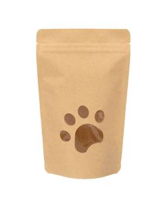 ZBGW3KSP Specialty Stand Up Zipper Pouch Kraft Large Paw Shaped Window - 5 1/8" x 3 1/8" x 8 1/8"