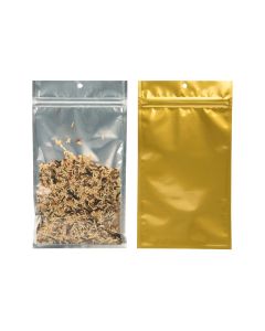 HZBB6CG Zip Top Hanging  Bag – Clear Front/Gold Back – 5” x 8 3/16”