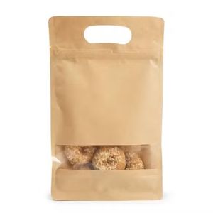 BBKW610 Box Bottom Zipper Handle Bag with Window (Kraft) - 6 5/16