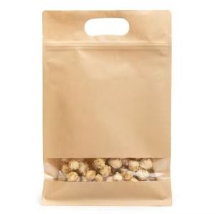 BBKW712 Box Bottom Zipper Handle Bag with Window (Kraft) - 7 7/8