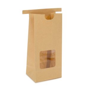 TTW1K Kraft Tin Tie Bag with Window - 3 3/8