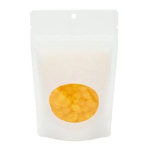 ZBGO2WKH White Kraft Oval Window Stand Up Zipper Pouch with Hang Hole – 4” x 2 3/8” x 6”