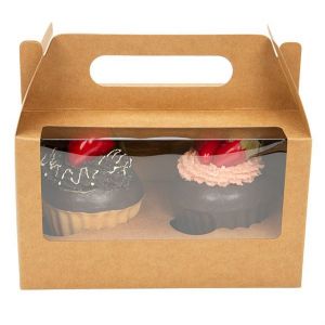 CBS173K Kraft Cupcake Box Set with Window and Handle (Double) - 7