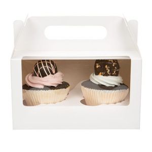 CBS173W White Cupcake Box Set with Window and Handle (Double) - 7