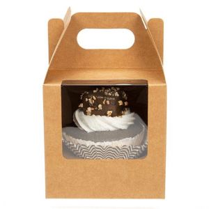 CBS57K Kraft Cupcake Box Set with Window and Handle (Single) - 4