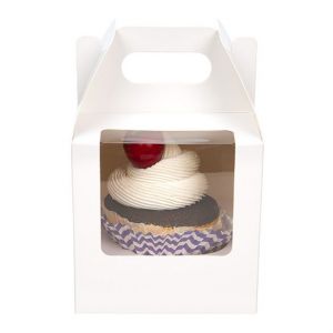 CBS57W White Cupcake Box Set with Window and Handle (Single) - 4