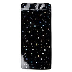 ZBGHB1NC Black Holographic Stars Backed Stand Up Zipper Pouch - 4 1/4
