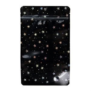ZBGHB3C Black Holographic Stars Backed Stand Up Zipper Pouch - 5 1/8