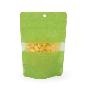 ZBGR2GRH Green Rice Paper Stand Up Zipper Pouch with Window and Hang Hole -  4
