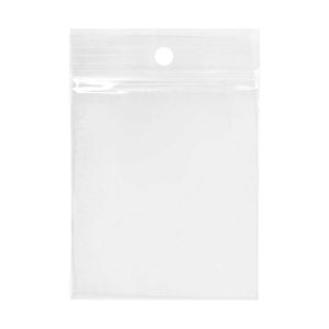 ZR1H2 2 Mil Crystal Clear Zip Bags – 1 ½” x 2” (Round Hang Hole)