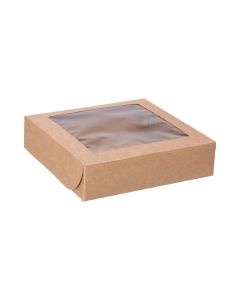 CBHW10102K Lock Corner Bakery Box with Window (Kraft) - 10" x 10" x 2 1/2"