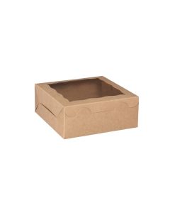 CBHW10104K Lock Corner Bakery Box with Window (Kraft) - 10" x 10" x 4"