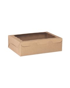 CBHW14104K Lock Corner Bakery Box with Window (Kraft) - 14" x 10" x 4"