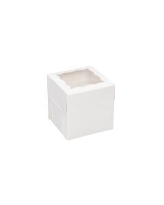CBHW444W Lock Corner Bakery Box with Window (White) - 4" x 4" x 4"