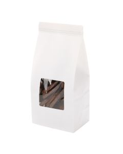 TTW1W White Kraft Tin Tie Bag with Window - 3 1/2" x 2 3/8" x 7 3/4"