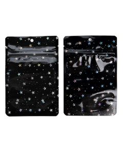 ZBGHB2C Black Holographic Stars Backed Stand Up Zipper Pouch - 4" x 2 3/8" x 6"