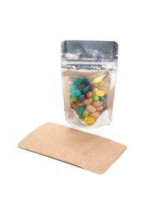 ZBGK1 Kraft Backed Stand Up Zipper Pouch  with silver lining – 3 1/8” x 2” x 5 1/8”