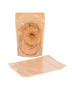 ZBGKC46 Kraft Backed Stand Up Zipper Pouch with clear lining – 4 11/16” x 3” x 7 ¼”
