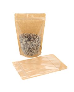ZBGKC7 Kraft Backed Stand Up Zipper Pouch with clear lining – 5 7/8” x 3 ½” x 9 1/8”