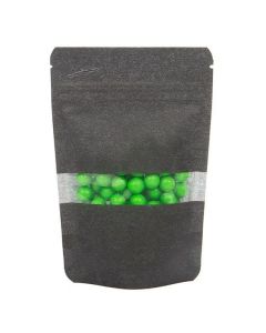 ZBGR2B Black Rice Paper Stand Up Zipper Pouch with Window - 4" x 2 3/8" x 6"